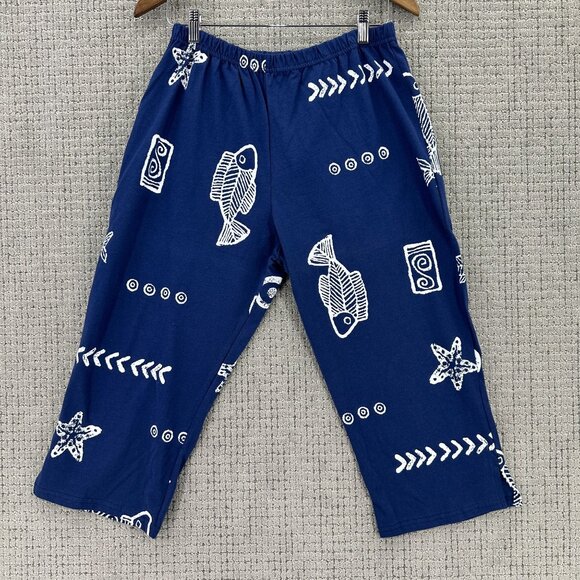 Jostar Top & Pants Set Vtg Womens XL Navy Blue Fish Star Pattern Short Sleeve. - Picture 7 of 10